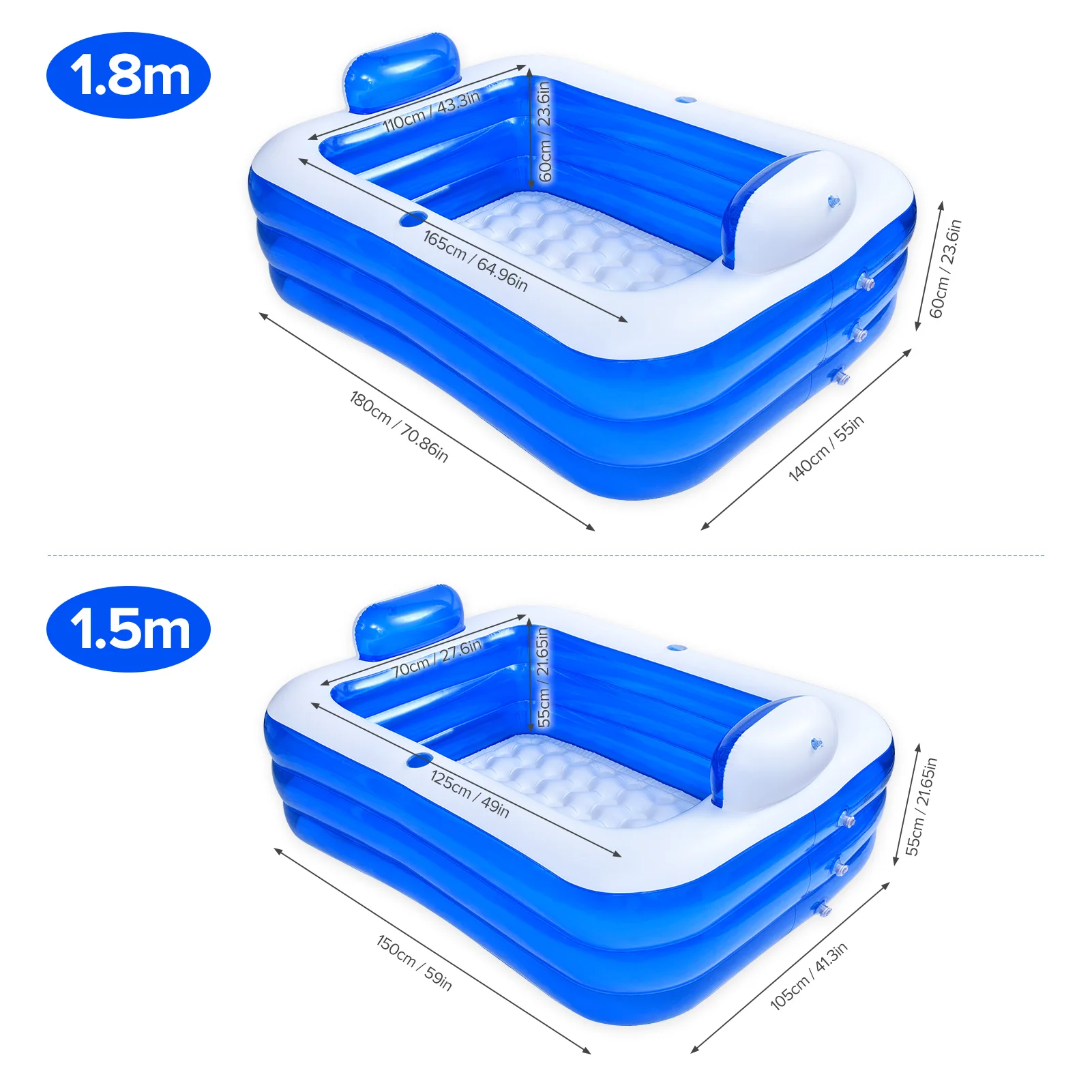 

1.5/1.8m Rectangular Inflatable Swimming Pool Paddling Pool Bathing Tub Thickened PVC Outdoor Summer Swim Pool For Kids