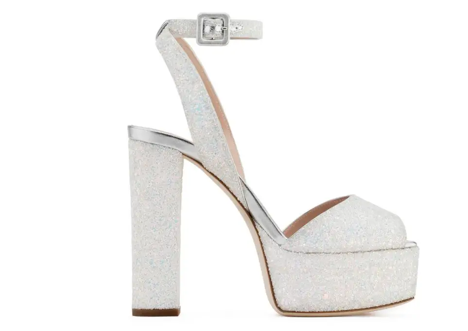 New Arrival Patent Leather/Sequins Platform Sandals Women Shoes Buckle Style Chunky High Heels Sandals Lady Block Heel Pumps