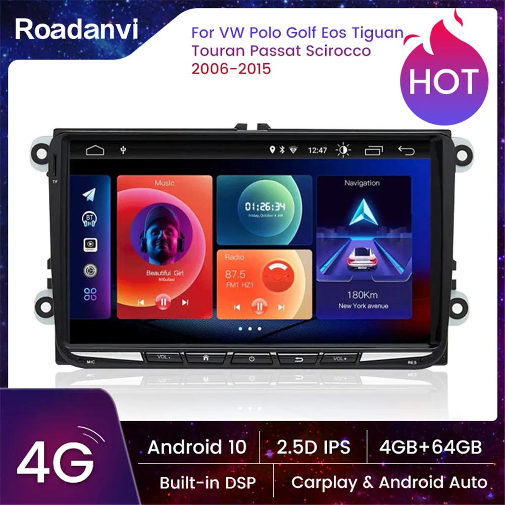 Roadanvi 2 Din автомобильная стереосистема Android 10 для VW Universal Polo Golf Eos Tiguan Touran Passat B6 Scirocco