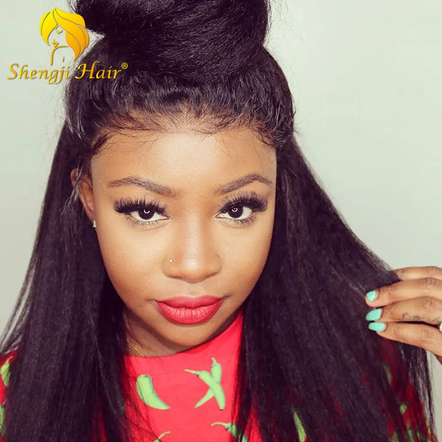 Кудрявые прямые Синтетические волосы на кружеве человеческих волос парики для