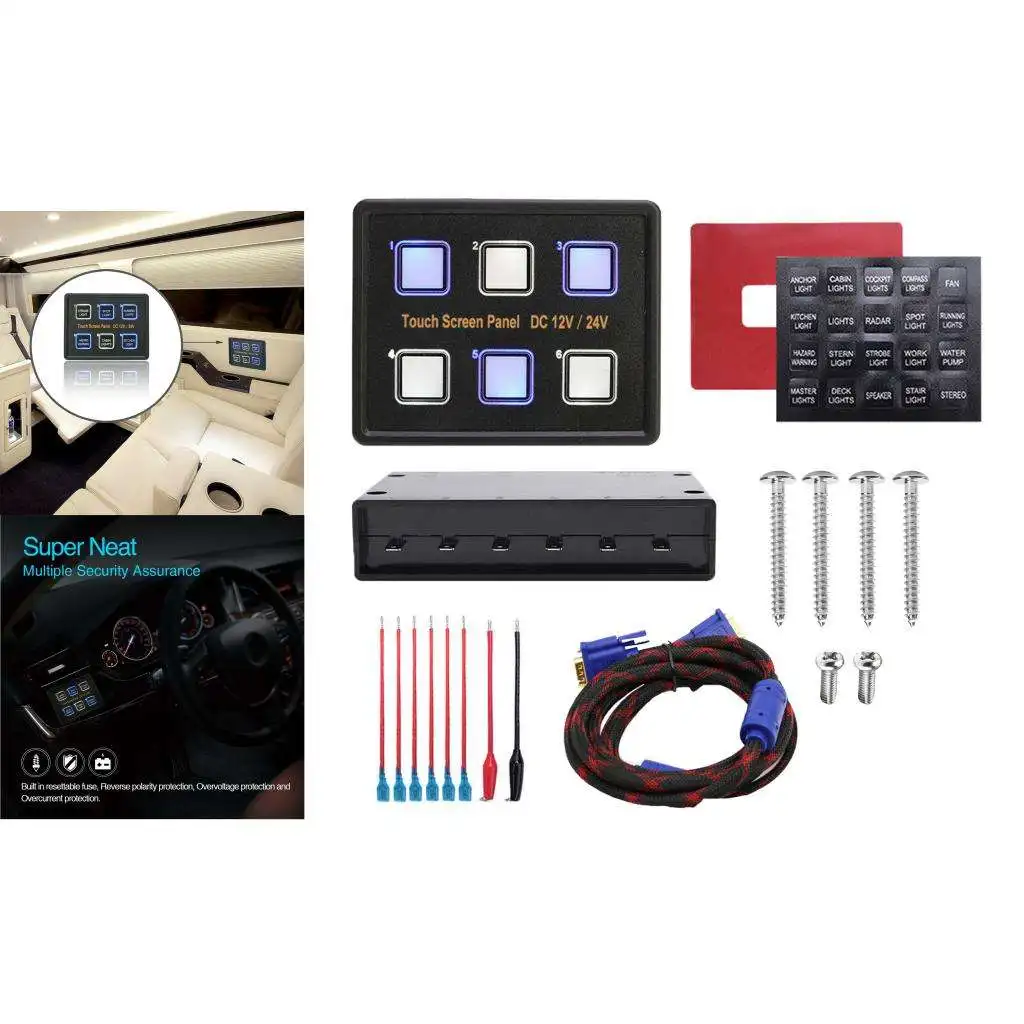 

12V/24V Touch Screen Switches Panel 6 Gang LED Touch Control Panel Box for Car Marine Boat Caravan