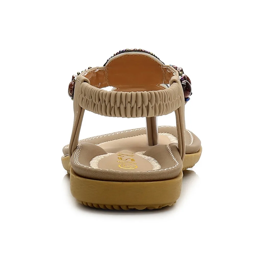 

summer shoes woman beach sandals women slippers BohemiaSummerWomenLadiesPearl Flat Sandals Beach Casual Shoes #4