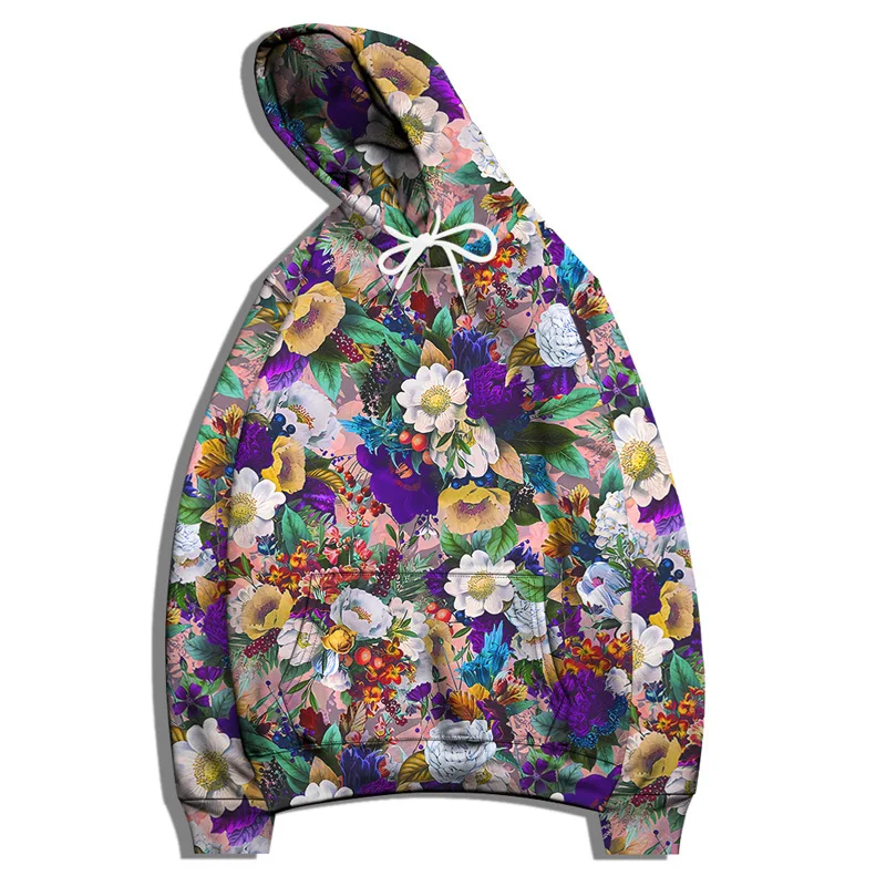 

3D Digital Printing Rose Pattern Hooded Pullover Spring Autumn Men Casual Loose Couple Top Personalized Pocket Drawstring Hoodie