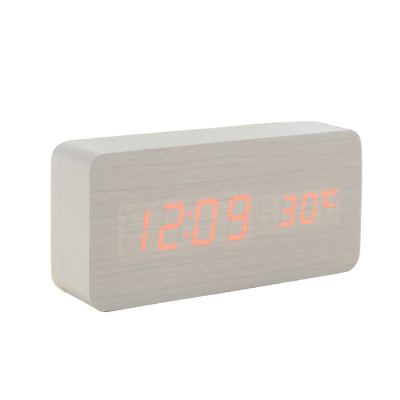 

Wooden Alarm Clock With LED Display Portable Voice Control Digital Clock Despertador Electronic Temperature Desktop Clock