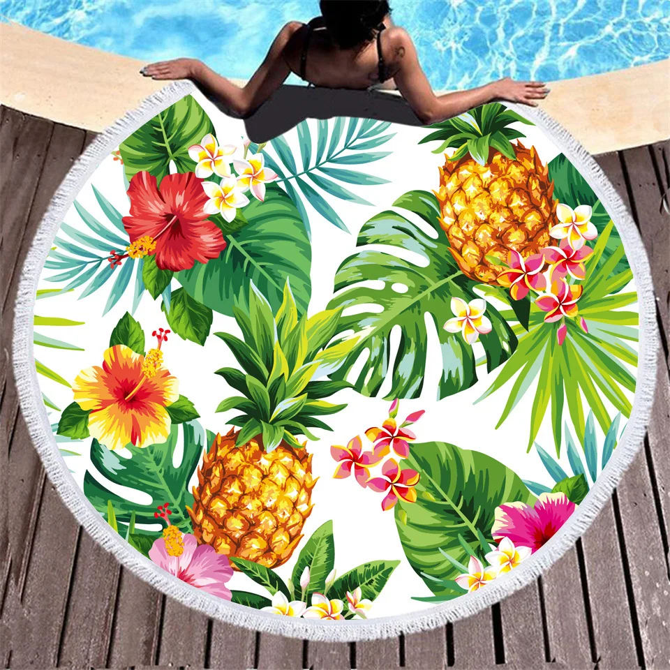 Новое летнее круглое мягкое пляжное полотенце с цифровым принтом ананасов и