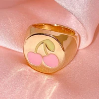 y2k accessories pink cherry ring for women egirl aesthetic kawaii harajuku rings 2000s jewelry fashion party new
