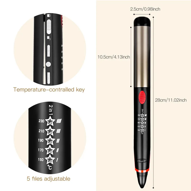 

2 In 1 Titanium Curling Iron Straightening Adjustable Temperature Hair Curler Flat Iron Hair Waver Roller Curl Styling Tool