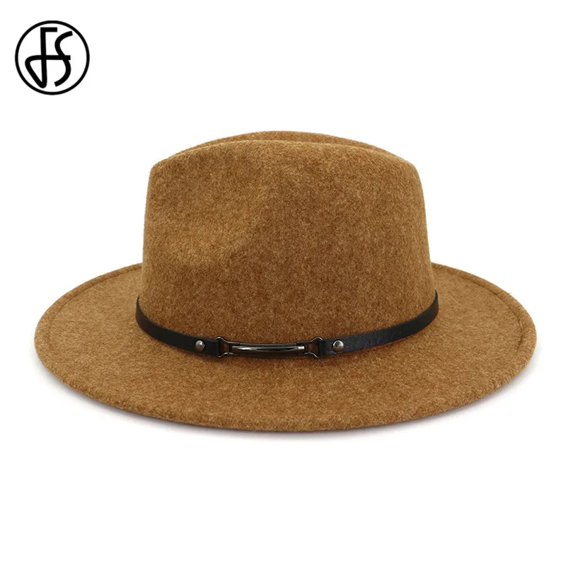 Шапка фетровая унисекс FS из шляпа с широкими полями шерсти бежевого и белого