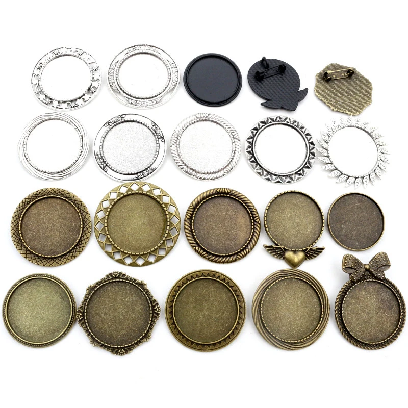 5 шт./лот 30 мм Внутренний размер черная и Античная Посеребренная бронзовая брошь с