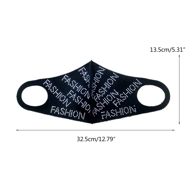 

10Pcs Unisex Fashion Letters Glitter Rhinestone Face Mask Dustproof Windproof Washable Nightclub Jewelry Mouth Cover