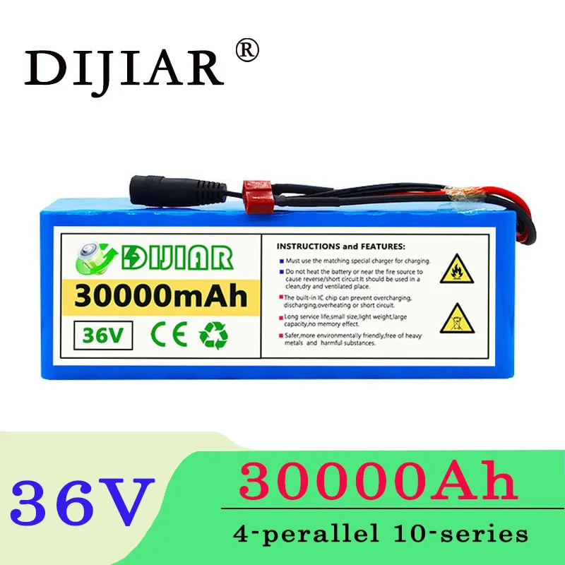 

Аккумулятор Dijiar 36 В, 30000 мА · ч, 10S4P, 500 Вт, высокомощный, 36 В, 30000 мА · ч, для электровелосипеда, BMS