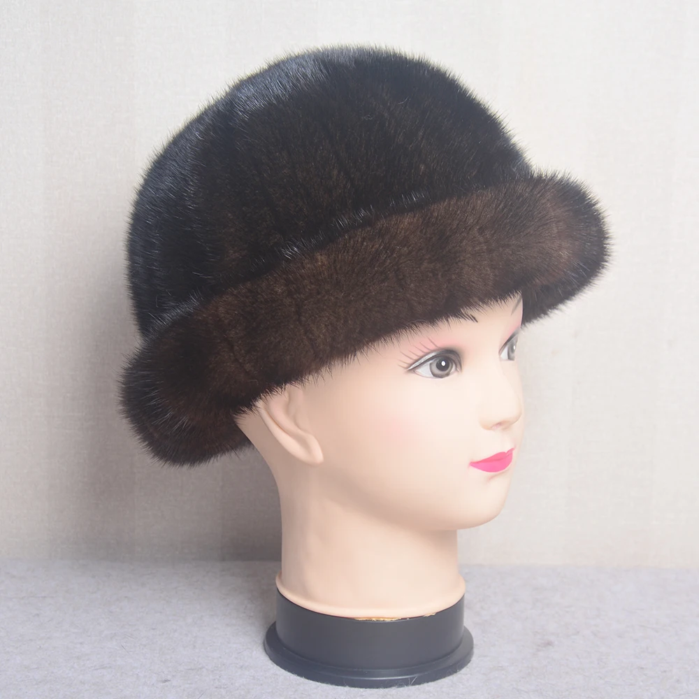 

2021 Fashion Lady Brand Vintage Beanie Hats Women Winter Warm Landlord Hat Streetwear Hip Hop Brimless Hat Real Mink Fur Cap