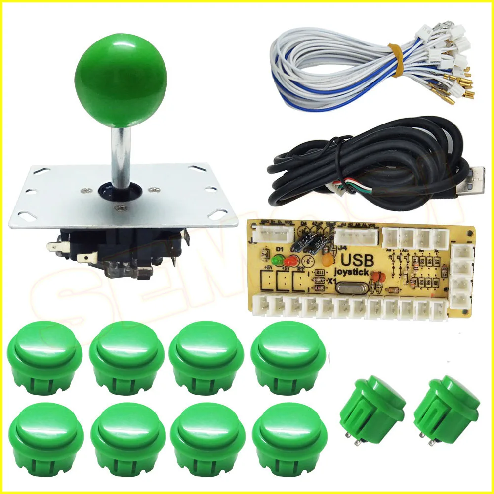Green Kit 2 Нулевой задержкой, usb-датчик для ПК аркадный джойстик пуш-ап пуговицы «сделай сам» комплект с 2pin кабели 8 способ 5pin джойстик для MAME Jamma машина - Цвет: Green Kit 2