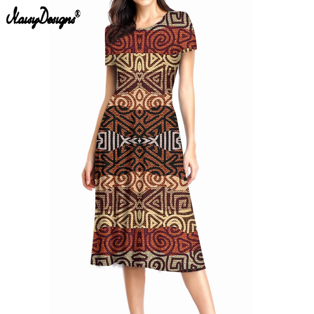 

NOISYDESIGNS 2021 Summer Woman Vintage African Aztec Prints Women Party Short Sleeve Dress O Neck Female Robe Customize Vestidos