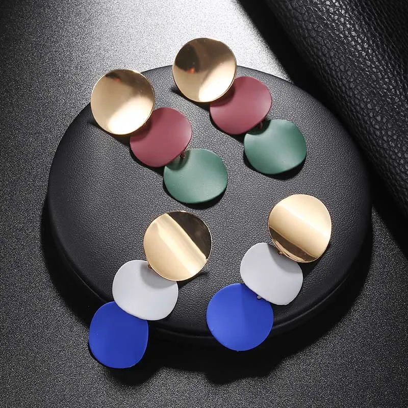 Карамельные цвета неровные геометрические круглые металлические Висячие серьги