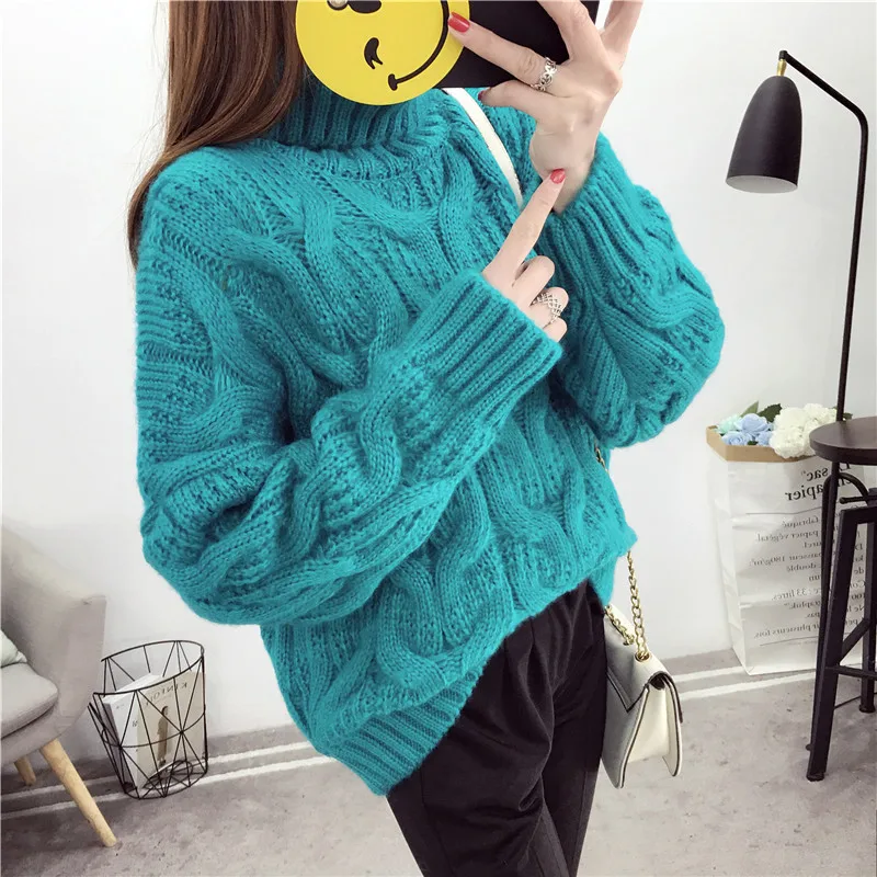 

Свитер женский вязаный, с длинным рукавом-фонариком, зимний, 2018