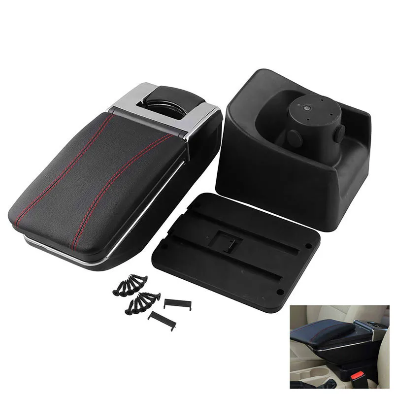

Central Armrest Bbox Black Lleather Rred Line Car armrest box For 2010-2018 Volkswagen Polo