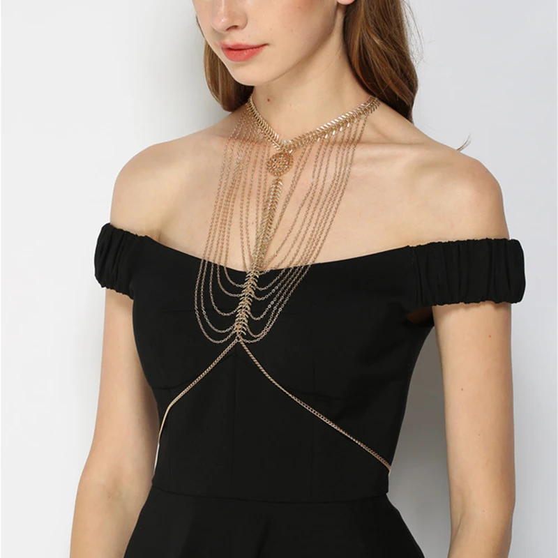 Сексуальное многослойное с длинной бахромой цепи ожерелье Мода Бикини Жгут