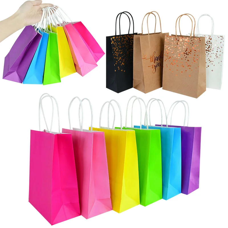 Купи 6pcs/lot Colorful Kraft Paper Bag With Handles Gift Packing Bags for Wedding Christmas Party Supplies Shopping Paper Bag Handbag за 229 рублей в магазине AliExpress