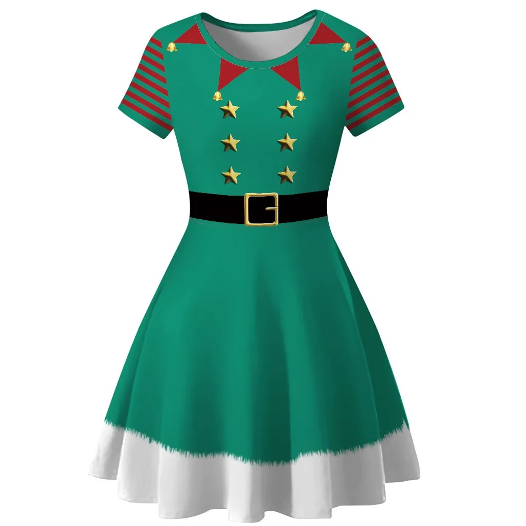 Festive Clothes Women Dresses Snowman Christmas Red 1950s Notes Print Vintage Costume Swing Party Green Dress платье женское |
