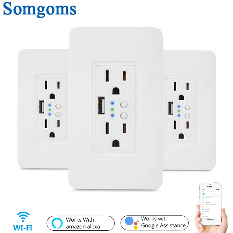 Wi-Fi настенная электрическая розетка 2 USB розетки вилка таймер розетка стандарт США умный пульт дистанционного управления работа с Alexa Google Home