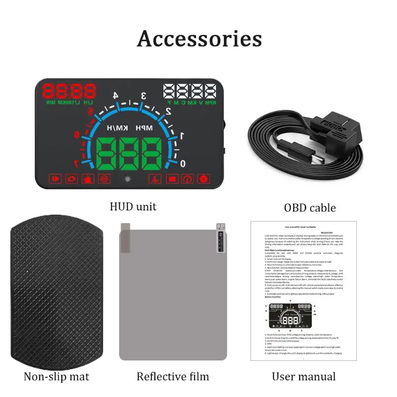 

E350 5.8" Screen HUD Car Head Up Display Engine Fault Fuel Alarm Speedometer