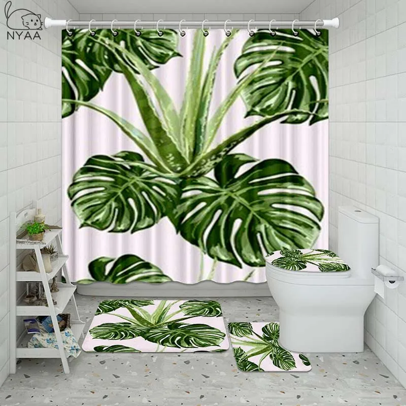 Vixm зеленый тропический кактус ванная комната водонепроницаемый набор занавесок