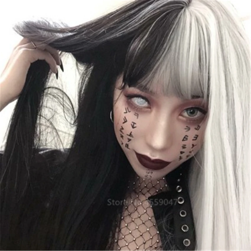 Женский парик с аниме Csoplay длинные прямые желтые и черные волнистые челки