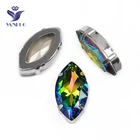 Декоративный камень для шитья YANRUO 4227, 17x32 мм, VM Navette, прозрачные стеклянные стразы с серебристыми и золотистыми когтями, радужные стразы