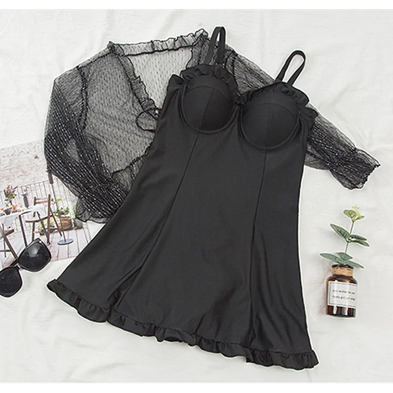 

STAERK Swimsuit women's style sexy big size mm200kg loose blouse long sleeve slim one piece skirt conservative swimsuit