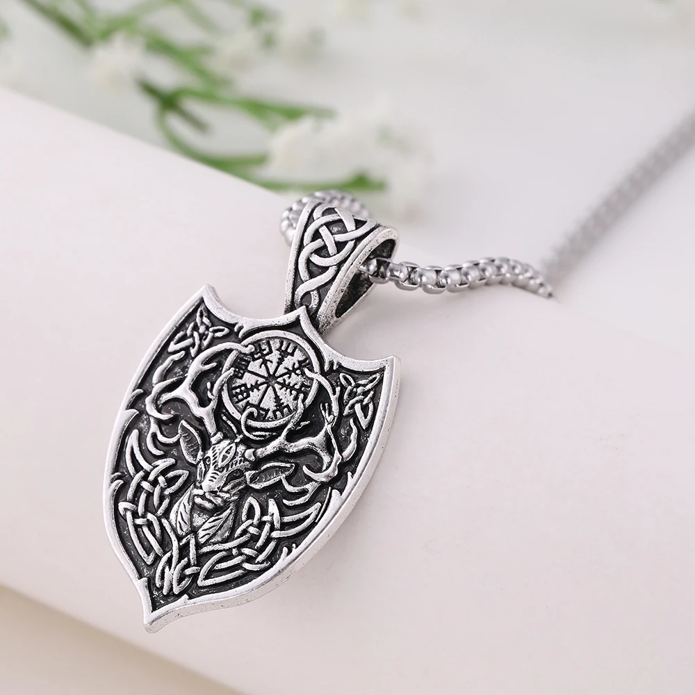 LIKGREAT животное олень ожерелье с подвеской в виде щита для мужчин винтажный Викинг