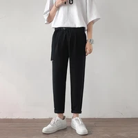 summer black ice silk suits pants smooth white social work trousers mens korea style casual slim fit foot drop capris pants grey