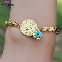 muslim islamic 4 mm fashion demon lucky eyes ladies charm allah bracelet luxury jewelry turkish gold coin wedding gift