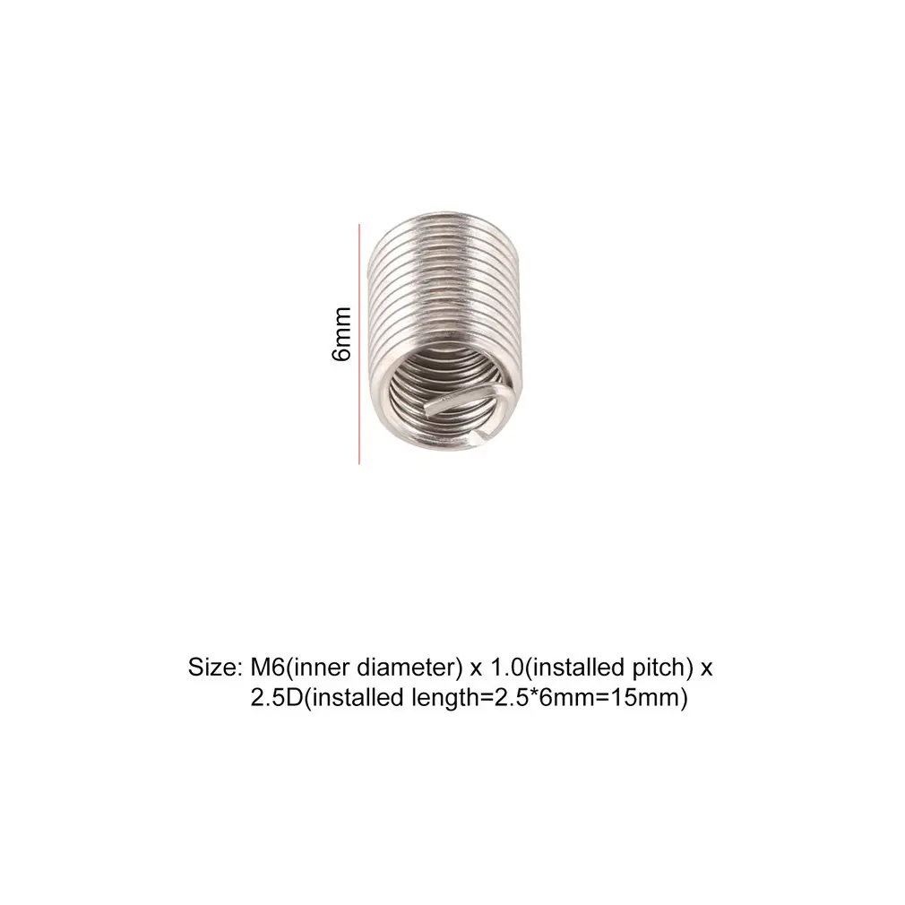 

50PCS Threaded Inserts M6 1.0 2.5D Stainless Steel Wire Helicoil Fasteners Hardware Repair Tools Screw Sleeve Set