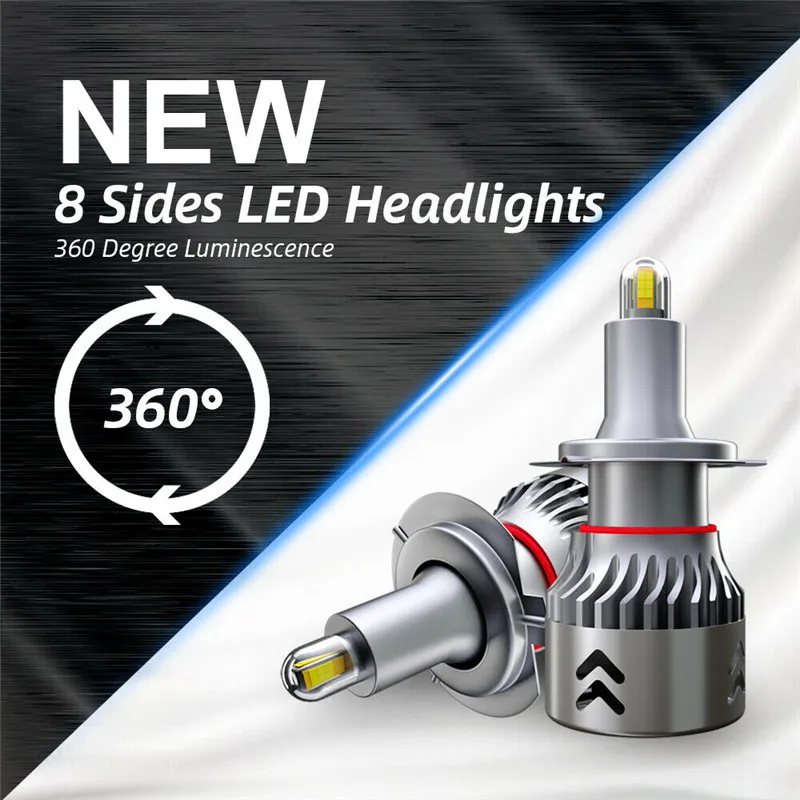 

2pcs 8 Sides H7 LED Headlight 30000LM 6000K Cold White Xenon Headlamp Light Bulb Fast ON/OFF Waterproof Auto Fog Light 2x55W