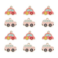 10pcs cute car enamel charm pink school bus pendant jewelry making bracelet necklace diy earrings accessories craft