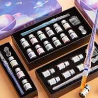 5915 crystal glass pen set happy planet dip pen glitter powder fountain pen 7ml colors ink gift box set writing supplies