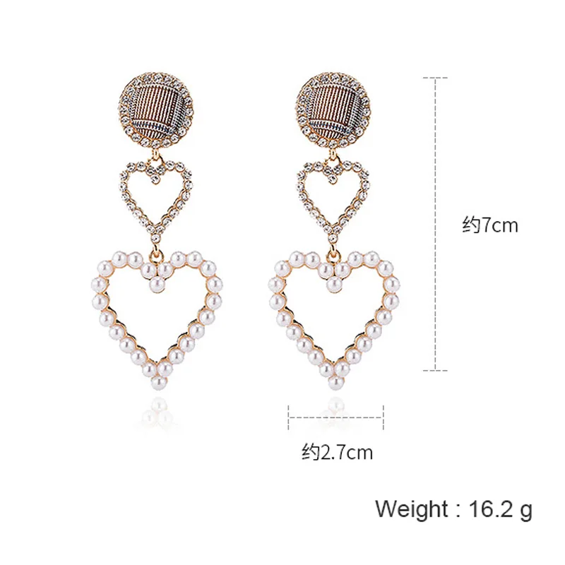 

USTAR Vintage Round lattice Drop Earrings for Women Shiny Crystal Pearl Dangle Earrings Statement Fashion Party Jewelry Gifts