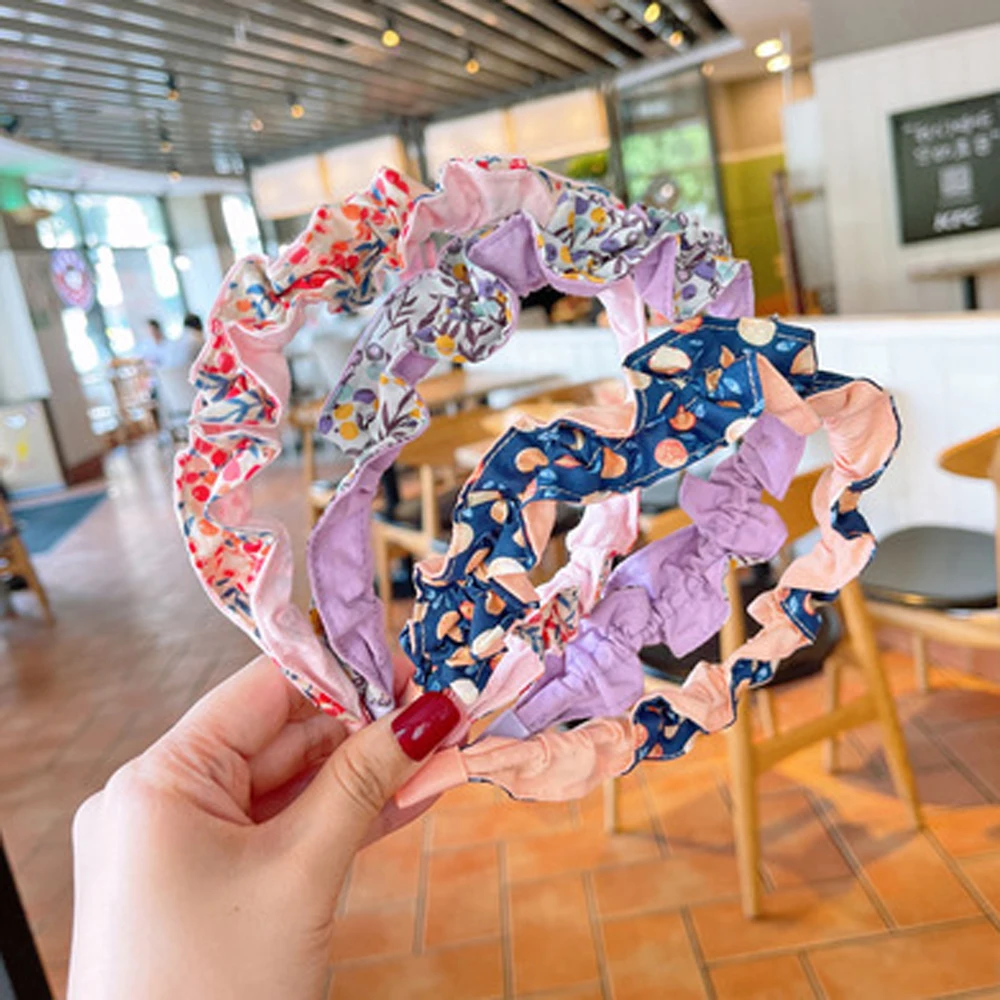 

1 шт. складки повязка на голову для детей в Корейском стиле Стиль модная повязка на голову с цветочным узором милые детские заколки для волос...