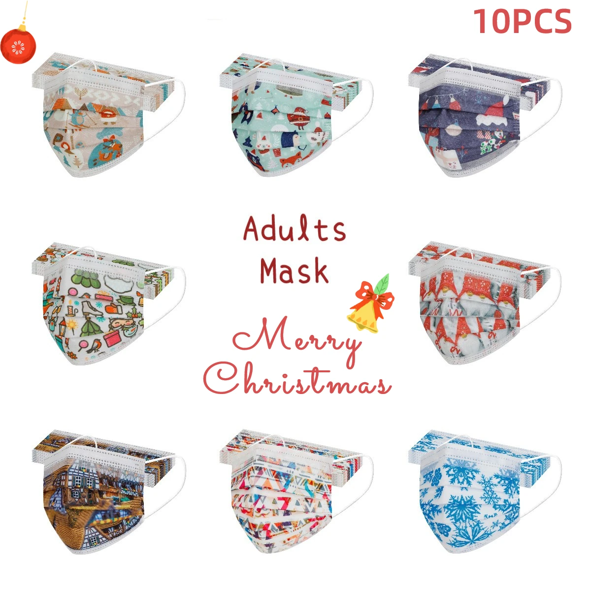 

10 шт., одноразовые трехслойные маски для взрослых