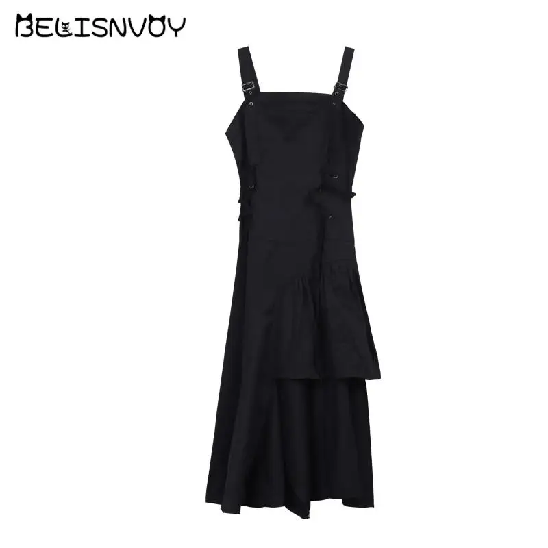 

2021 Japanese Harajuku Women Streetwear Irregular Sundress Suspenders Gothic Punk Style Y2K Bandage Dress Sleeveless Slim Dress
