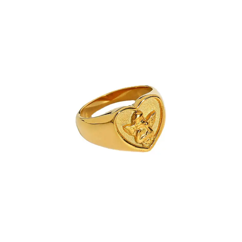 

HelloLook Exquisite Angel Ring Waterproof Jewelry Women 18K Gold Plated Stainless Steel Cupid Ring Size 6# 7# 8#