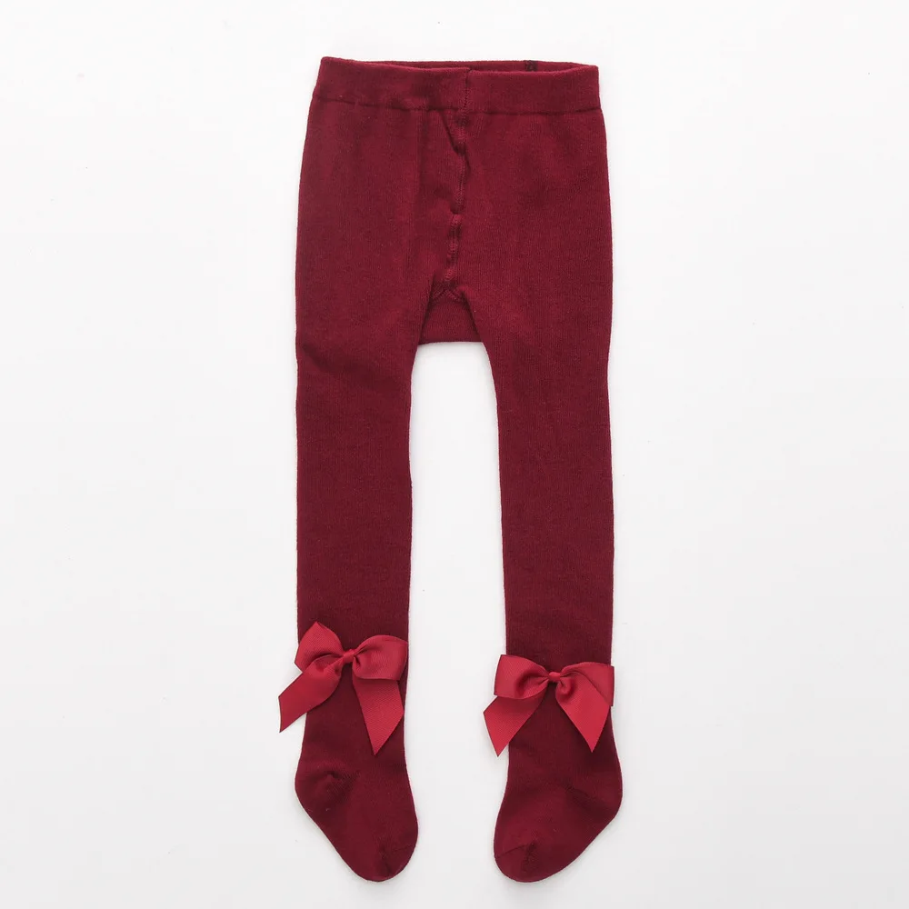 

Autumn Winter Baby Combed Cotton Leggings Hand Sewn Bow Pantyhose For 0-2 Years Old