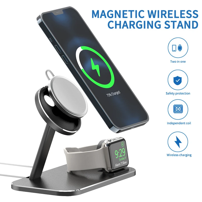 

2 In 1 For iPhone 12 Apple iWatch Smart Watch Magnetic Wireless Charging Stand Holder Base Desktop Stand Smart Phone Accessories