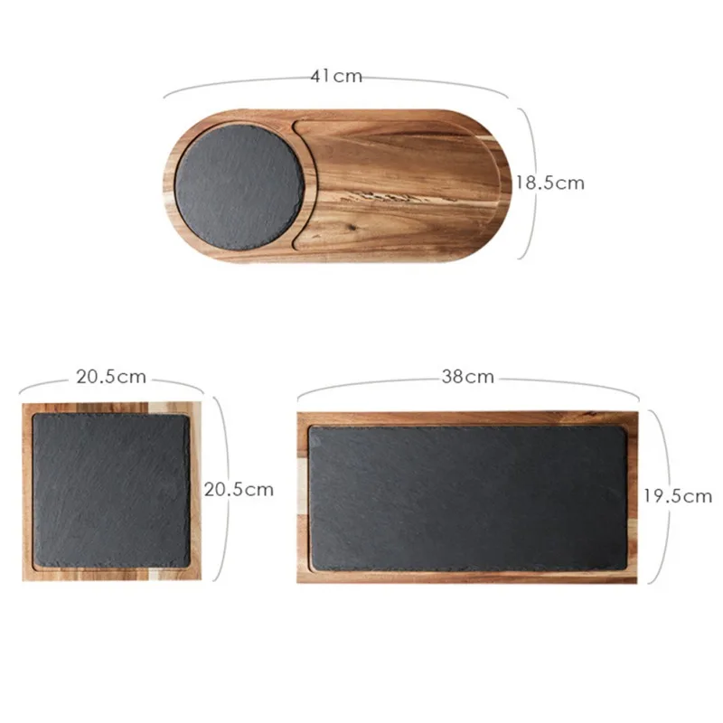 

Novelty Design Solid Wood Snack Disc Wood Tray Black Slate Bread Plate Lovesickness Wooden Plate Western-style Japanese Food