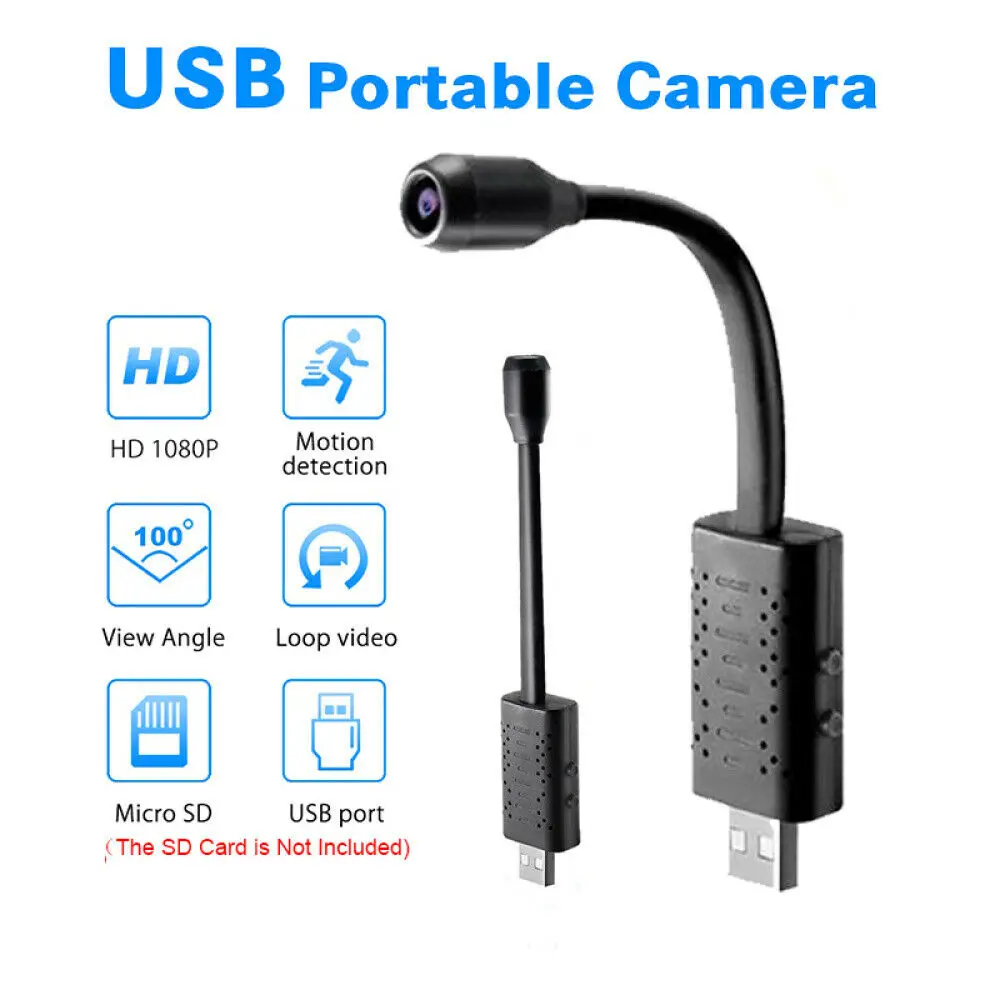 Маленькая портативная умная Гибкая USB камера U21 с углом обзора 360 градусов 1080P HD