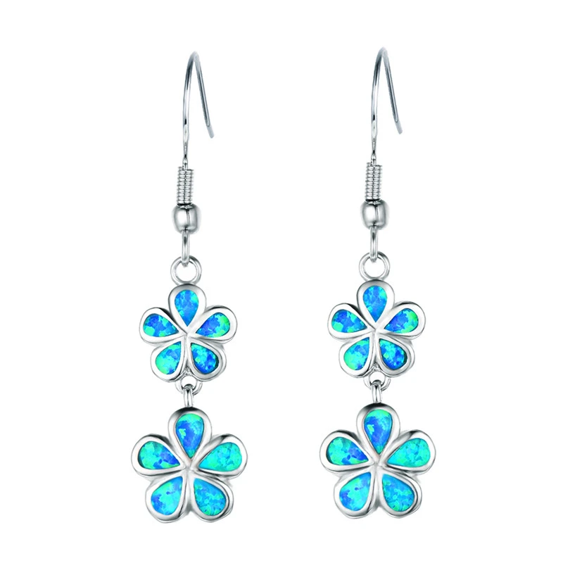 FDLK New Fashion Flower Long Dangle Earrings Blue Fake Fire Opal Drop Earrings for Women's Party Jewelry Accessories