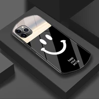 luxury cute oval smile tempered glass phone case for iphone 13 12 11 pro max xsmax xr x se 8 7 6 plus mirror silicone cover