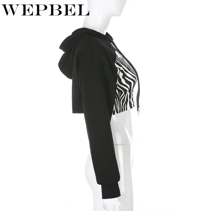 

WEPBEL Women Autumn Two Piece Set Casual Ladies Hoodies Pullover Hooded Crop Top + Print Shirt Long Sleeve Sweatshirt