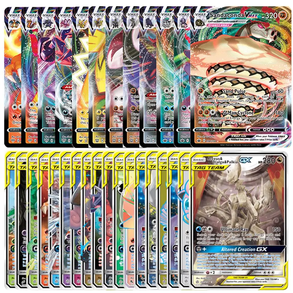 Juego de cartas de Pok&eacute;mon franc&eacute;s para ni&ntilde;os, juego de cartas de Pok&eacute;mon de 50-200 uds, GX Vmax V Max, batalla brillante-0